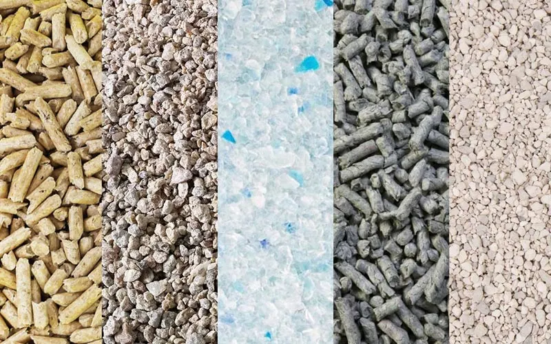 انواع مختلف خاک گربه در کنار یکدیگر برای مقایسه